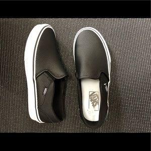 Vans black leather slip-on